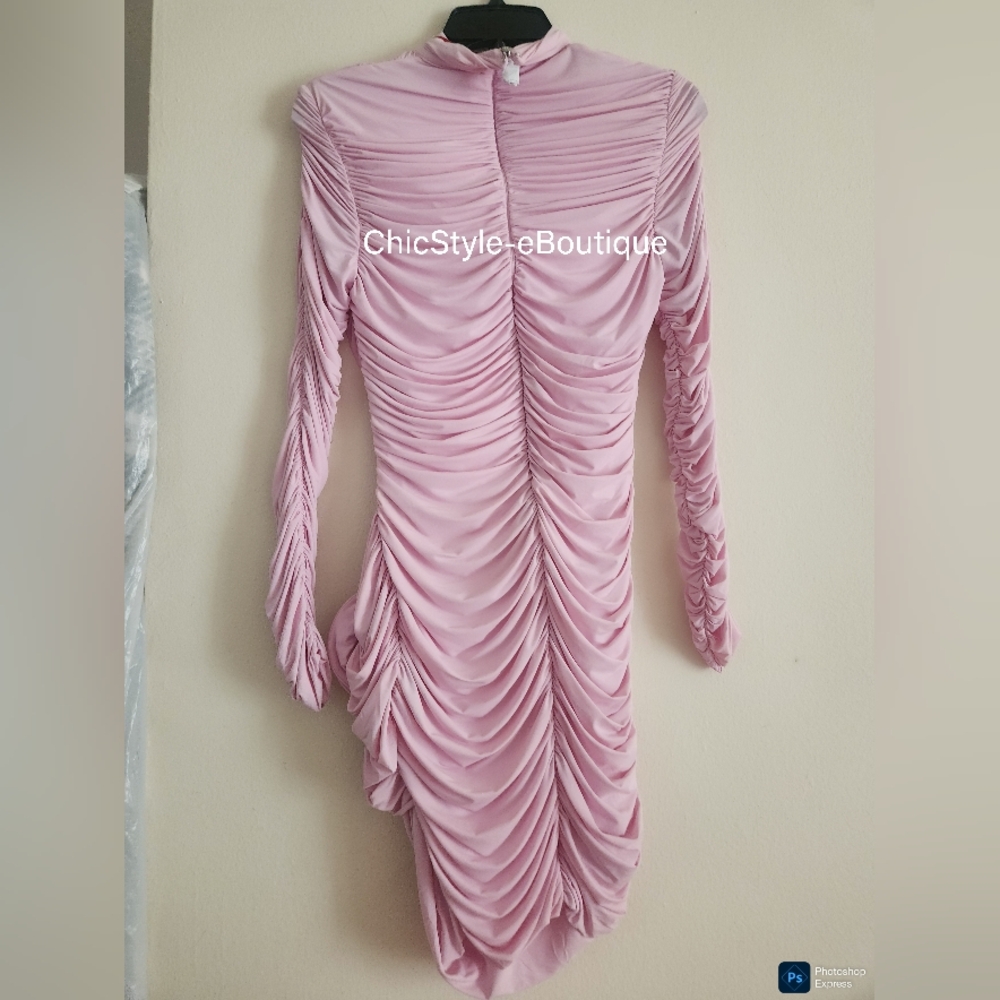 H&M x Magda Butrym Pink Long Sleeve Ruched Mini Dress - Picture 12 of 13